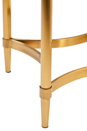 Gold Aged Fir Wood Rustic Top Side Table with Stainless Steel Curved Base, Jana