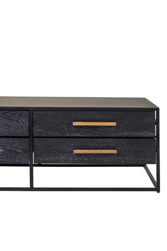 Black Finish 4-Drawer Coffee Table with Metallic Handles and Iron Frame, Judd