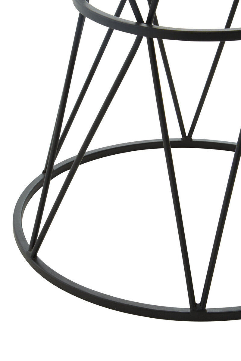 White Marble Top Side Table with Black Triangular Iron Base, Shalimar
