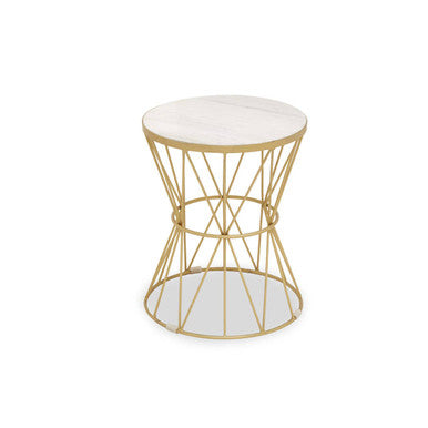 White Marble Top Side Table with Gold Iron Wireframe Base, Rabia
