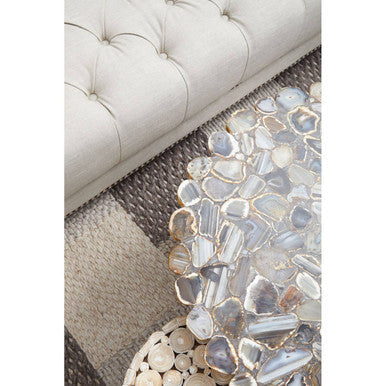 Silver and Assorted Agate Stone Top Coffee Table with Stainless Steel Cross Legs, Rabia