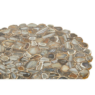 Silver and Assorted Agate Stone Top Coffee Table with Stainless Steel Cross Legs, Rabia