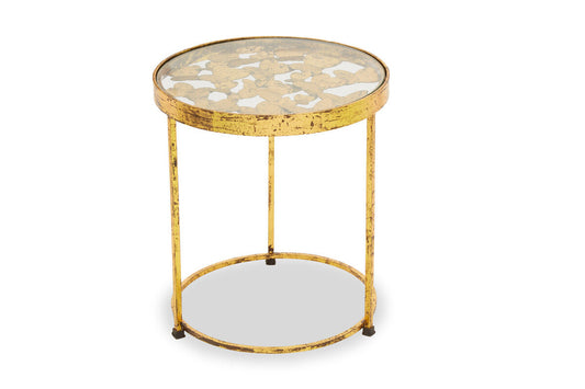 Butterfly Design Clear Glass Top Side Table with Gold Finish Wireframe Base, Rabia