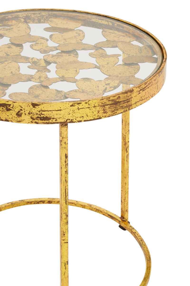 Butterfly Design Clear Glass Top Side Table with Gold Finish Wireframe Base, Rabia