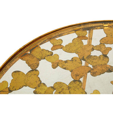 Butterfly Design Clear Glass Top Coffee Table with Gold Finish Wireframe Base, Rabia