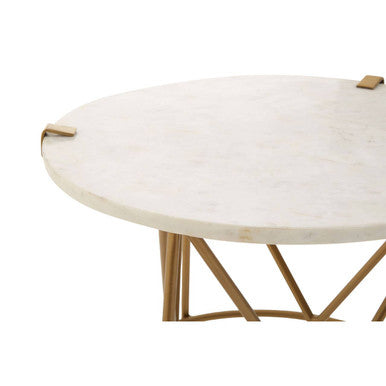 Rabia White Marble Side Table with Brass Finish Frame
