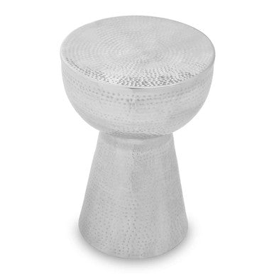 Polished Silver Aluminium Accent Table with Tapered Base and Subtle Hammered Detail, Rabia