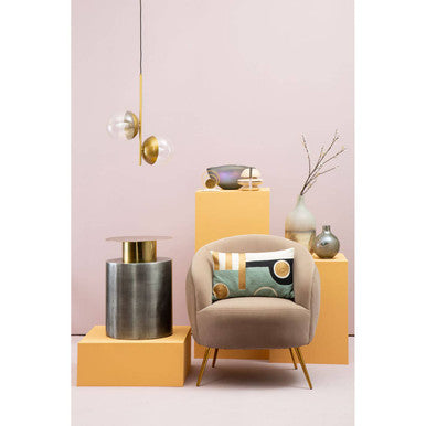 Grey Metal Straight Base Accent Table with Warm Metallic Gold Top, Rabia