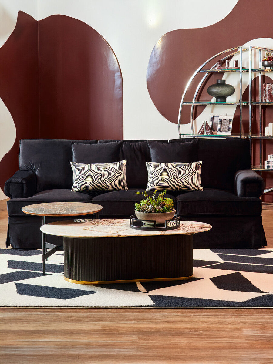 3 Seater Black Velvet Sofa, Ralph
