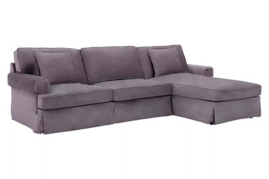 3 Seater Grey Velvet Right Chaise Sofa, Ralph