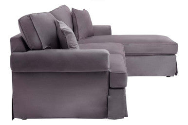 3 Seater Grey Velvet Right Chaise Sofa, Ralph