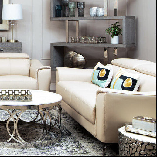 Padua Stone Leather 3 Seater Sofa with Adjustable Headrests