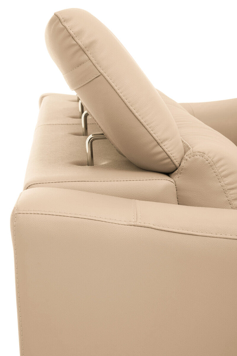 3 Seater Stone Leather Sofa with Adjustable Headrests, Padua