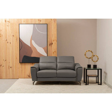 2 Seater Grey Leather Sofa, Padua