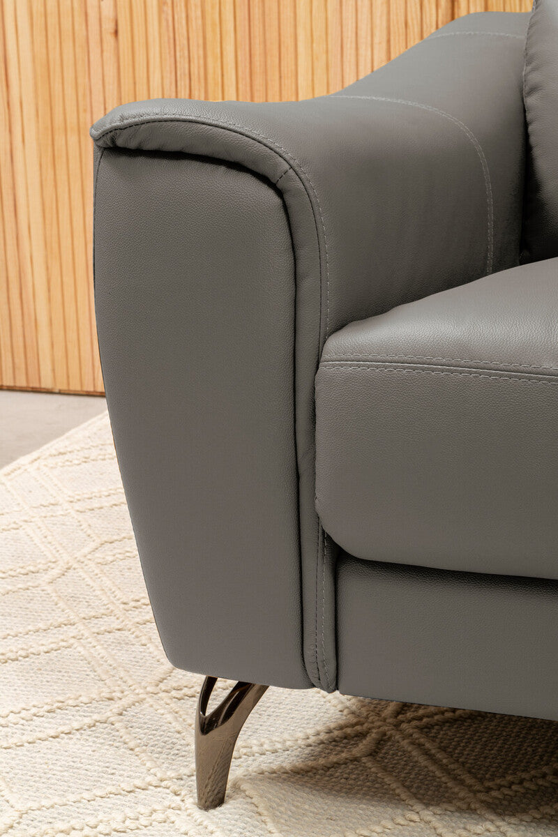 2 Seater Grey Leather Sofa, Padua