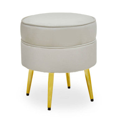 Tamra Cream Velvet Round Footstool