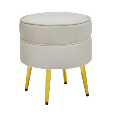 Tamra Cream Velvet Round Footstool