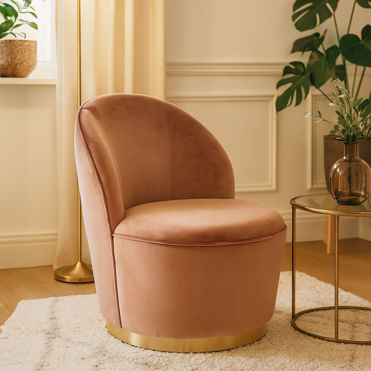 Tamra Dusty Pink Velvet Gold Base Chair