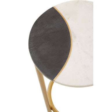 White Marble Shelf Round Side Table with Brass Finish Metal Frame, Vizzini