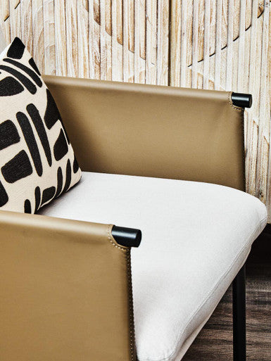GildenWhite Fabric and Brown Faux Leather Dining Chair