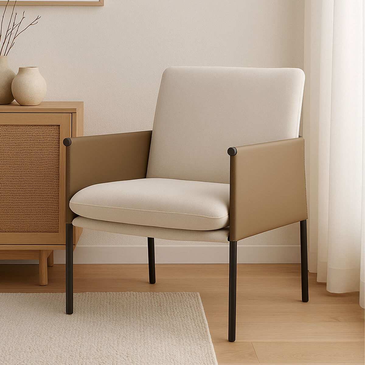GildenWhite Fabric and Brown Faux Leather Dining Chair