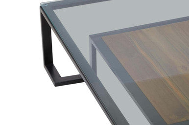 Black Wooden Frame and Glass Top Coffee Table with Shelf, Cibo