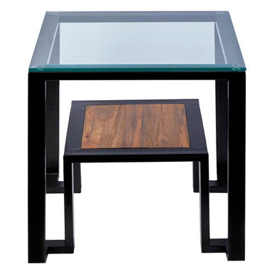 Cibo Clear Glass and Black Metal Side Table with Lower Shelf