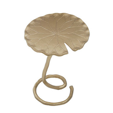 Handcrafted Gold Metallic Side Table with Floral Inspired Scalloped Top, Inventivo