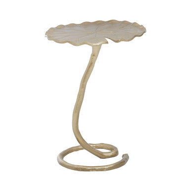 Handcrafted Gold Metallic Side Table with Floral Inspired Scalloped Top, Inventivo