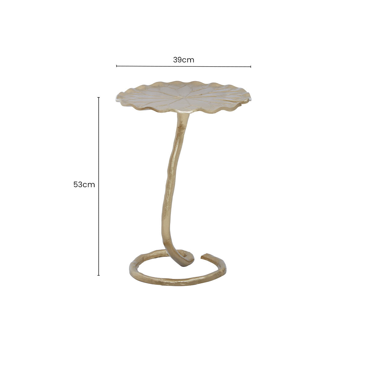 Handcrafted Gold Metallic Side Table with Floral Inspired Scalloped Top, Inventivo