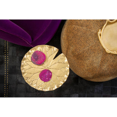 Handcrafted Gold Metallic Side Table with Floral Inspired Scalloped Top, Inventivo