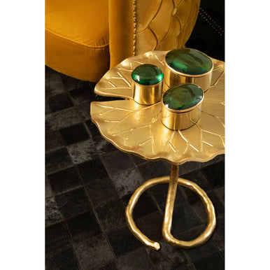 Handcrafted Gold Metallic Side Table with Floral Inspired Scalloped Top, Inventivo