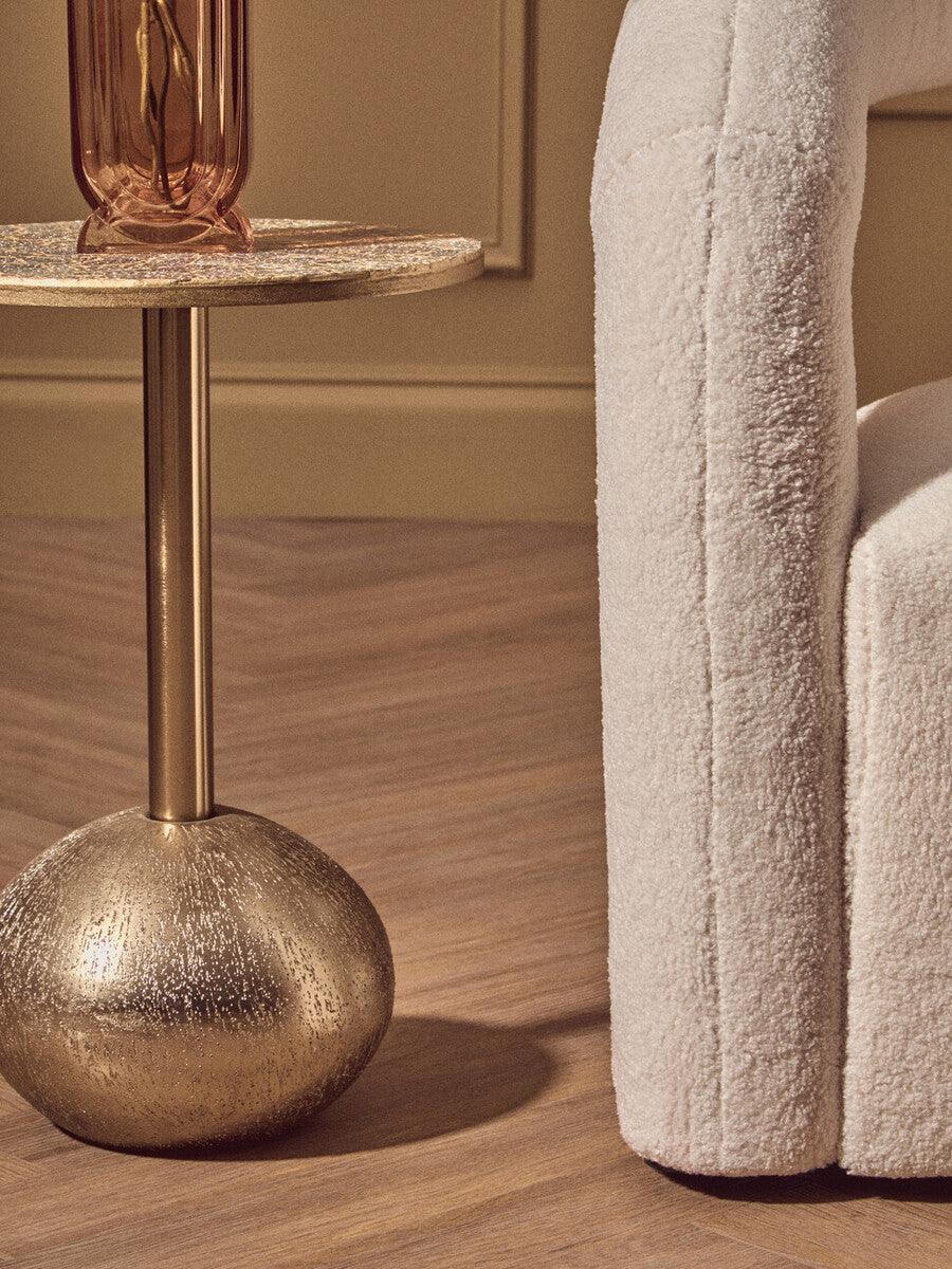 Geometric Mosaic Top Gold Finish Side Table with Slim Column and Round Base, Inventivo