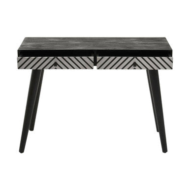 Boho Black and White Acacia Wood 2 Drawer Console Table