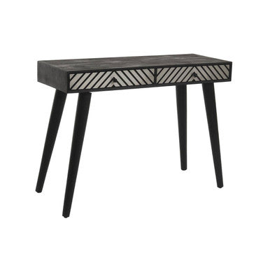 Boho Black and White Acacia Wood 2 Drawer Console Table