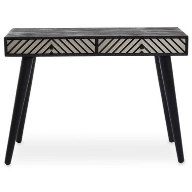 Boho Black and White Acacia Wood 2 Drawer Console Table