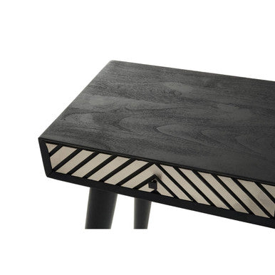 Boho Black and White Acacia Wood 2 Drawer Console Table