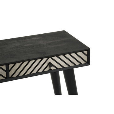 Boho Black and White Acacia Wood 2 Drawer Console Table