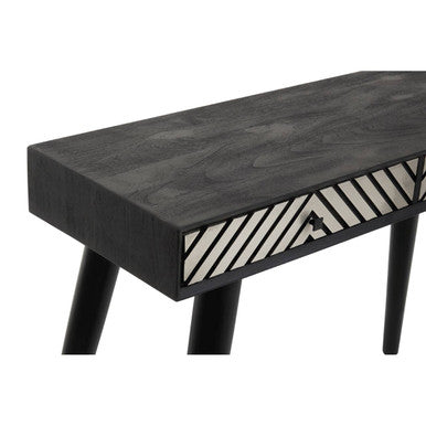 Boho Black and White Acacia Wood 2 Drawer Console Table