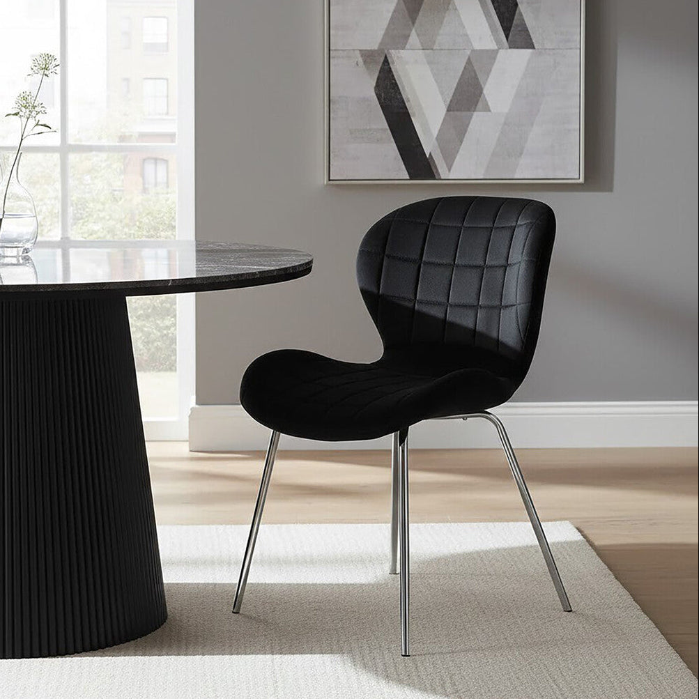 Warton Black Velvet Quilted Dining Chair