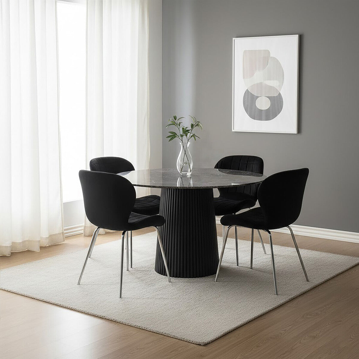 Warton Black Velvet Quilted Dining Chair