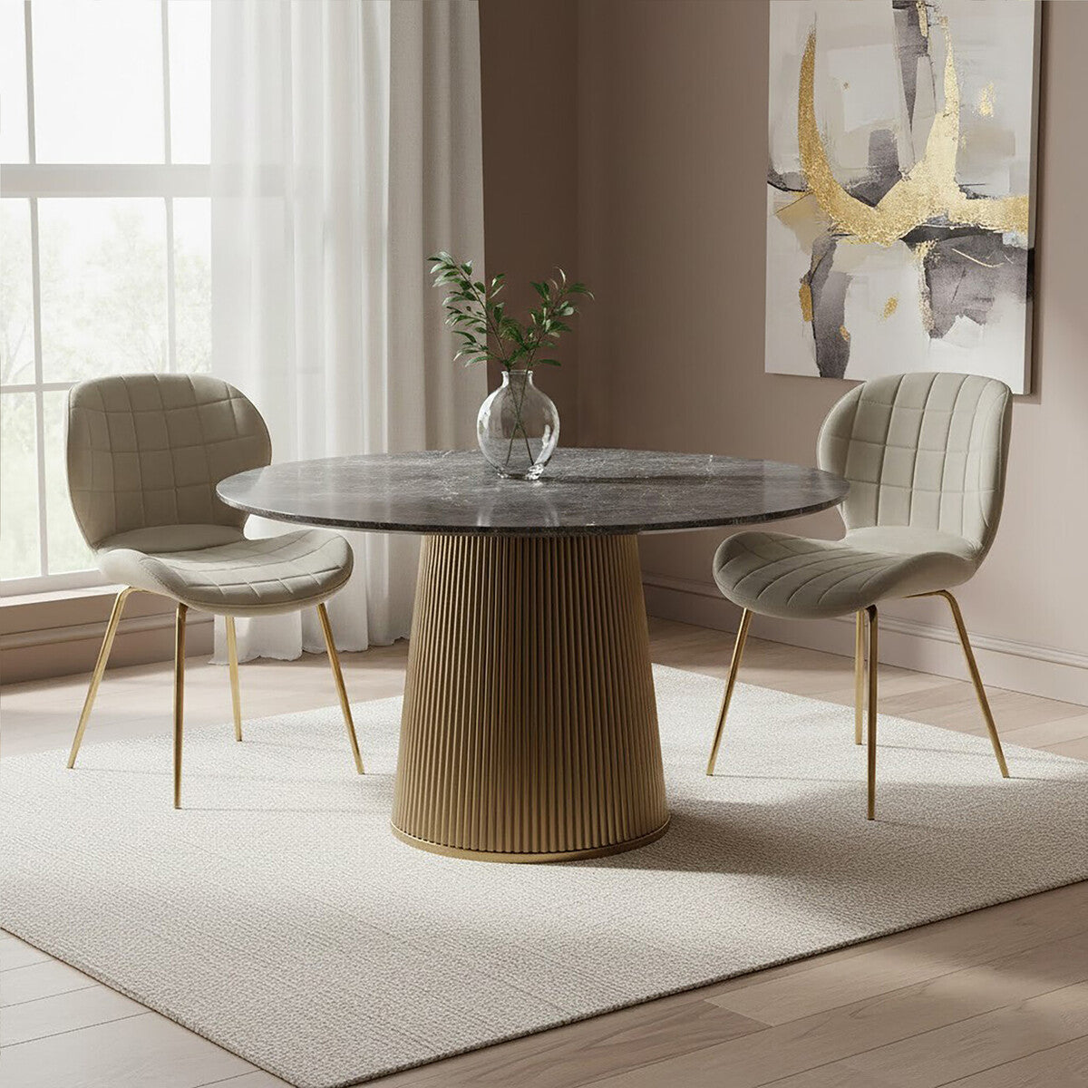 Warton Mink Velvet Quilted Dining Chair