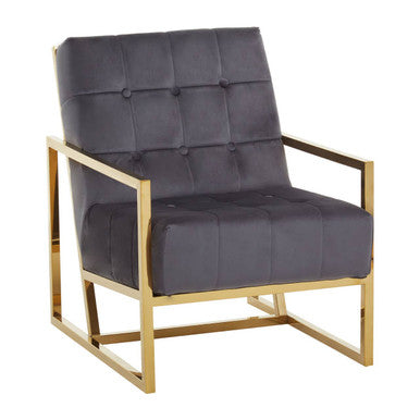 Hana Grey Velvet Chair With Gold Frame