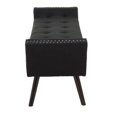Alea Black Fabric Tufted Bench with Wooden Legs