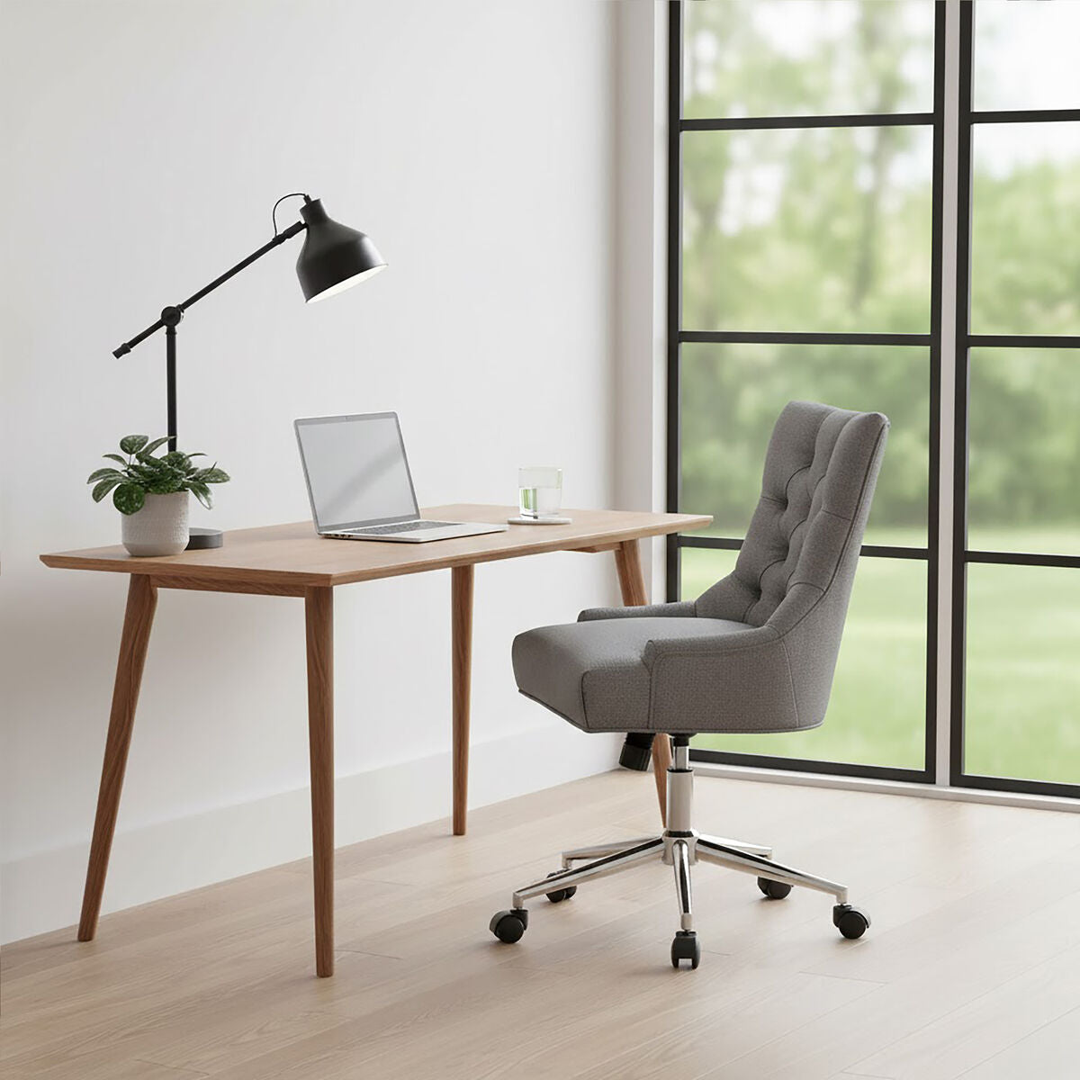 Anita Grey Fabric And Chrome Finish Base Home Office Chair