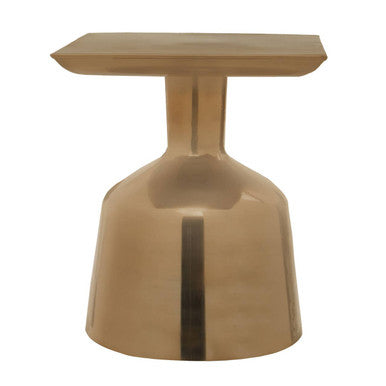 Antique Gold Finish Metal Side Table with Round Glass Top and Round Base, Pazo