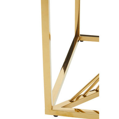 Clear Tempered Glass Top End Table with Gold Finish Frame and Inner Twisted Staircase Design, Amella