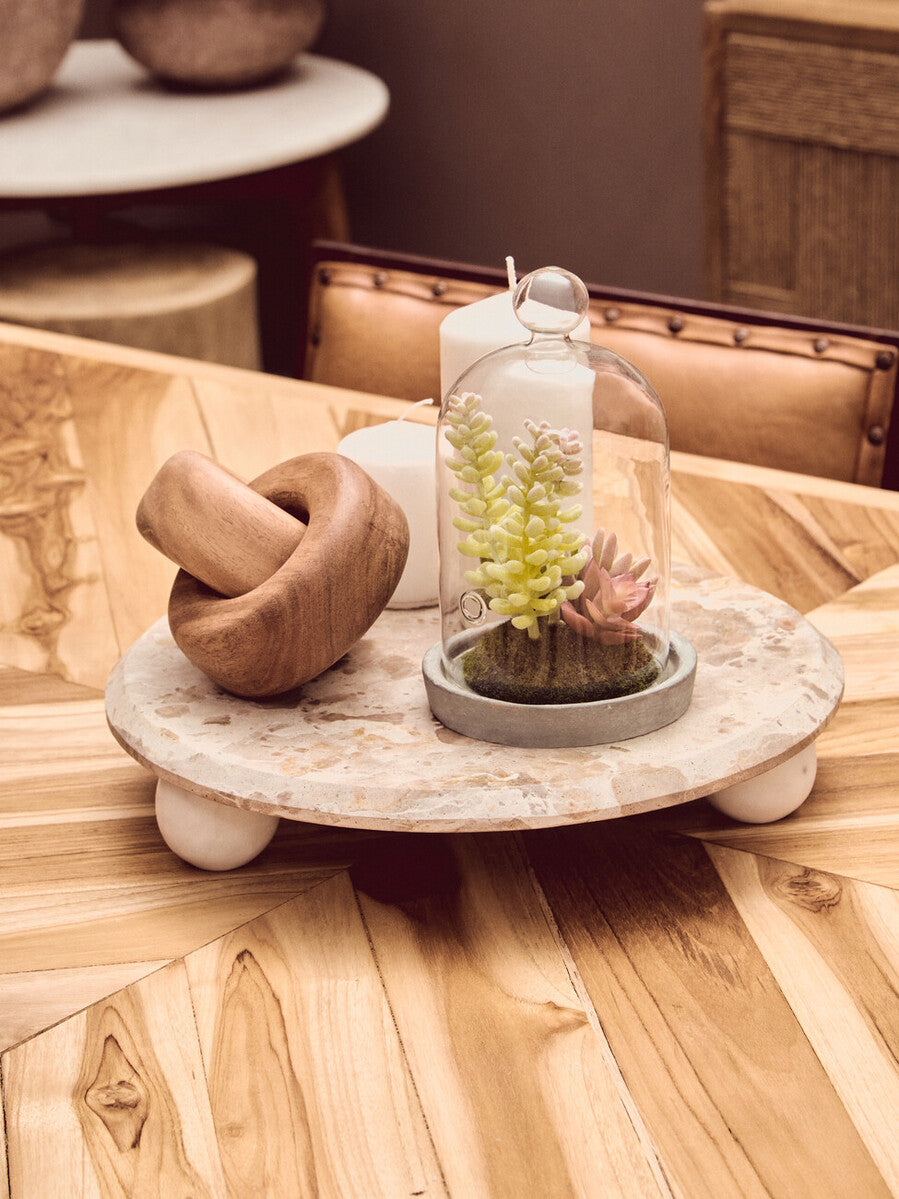 Natural Teak Wood Dining Table with Herringbone Top and Gold Finish Metal Frame, Kendari