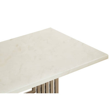 White Faux Marble Top Coffee Table with Silver Geometric Stainless Steel Frame, Moda