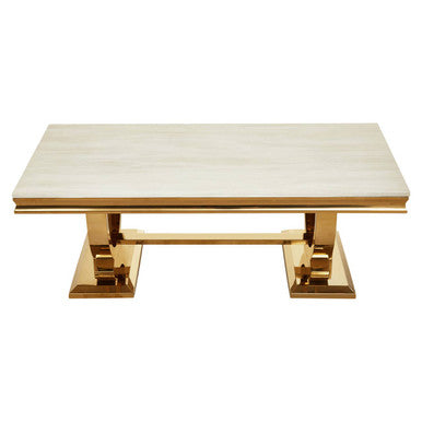 Moda Ivory White Faux Marble Coffee Table With Stainless Steel Base